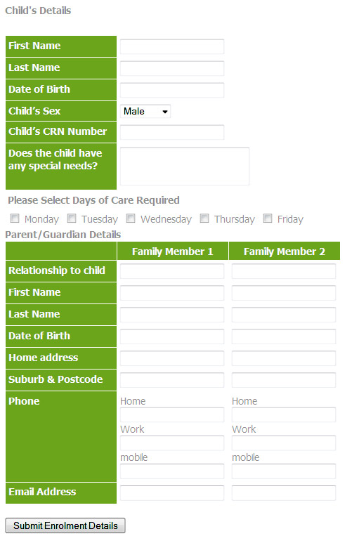 Sample Enrolment Form
